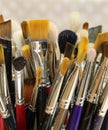 Brushes of various shapes and sizes studio of a painter
