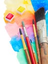 Brushes and watercolor paints border Royalty Free Stock Photo