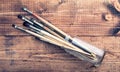 Brushes on wooden background Royalty Free Stock Photo