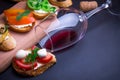 Brushetta set for wine