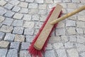 Brushing paving works with new granite stones