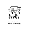 Brushing teeth flat line icon. Vector illustration teeth cleaning