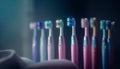 Brushing teeth with modern dental equipment, hygiene routine generated by AI