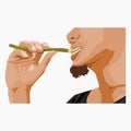 Bearded Man Brushing Teeth Using Miswak Vector Illustration Royalty Free Stock Photo