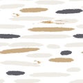 Brushstroke lines pastel paint seamless vector gray gold pattern.