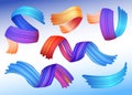 Brushstroke multicolor gradient texture set. Brush ribbons. Design elements of wavy curly brush paint stroke. Watercolor
