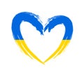 Brushstroke painted flag of Ukraine in heart shape. Royalty Free Stock Photo
