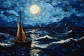 Brushstrokes of the Nouvelle Vague: A Moonlit Sailboat Journey