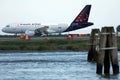 Brussels Airlines plane taxiing on Venice Marco Polo Airport, VCE