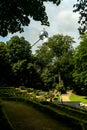 Brussels 11 August 2021:View of ThÃÂ©ÃÂ¢tre de Verdure, parc dÃ¢â¬â¢Osseghem with Atomium in background Royalty Free Stock Photo