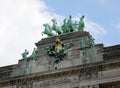 Brussels, B, Belgium - August 18, 2022: Cinquantenaire Arcade and bronze quadriga sculpture and many statues