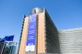 Low angle view of the large banner on the building of the European Commission in Brussels, Belgium Royalty Free Stock Photo