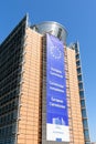 Low angle view of the large banner on the building of the European Commission in Brussels, Belgium Royalty Free Stock Photo