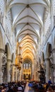 Nave and choir of the Cathedral of St. Michael and St. Gudula in Brussels, Belgium, during the mass