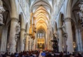 Nave and choir of the Cathedral of St. Michael and St. Gudula in Brussels, Belgium, during the mass Royalty Free Stock Photo