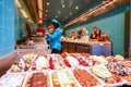 Le Funambule, famous homemade waffle shop located at Grand Place next to Manneken Pis landmark in Brussels, Belgium