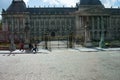 Brussels, Belgium - April 17 : People walk in front of the golden gates of the royal palace in Brussels, Belgium on April 17, 2017