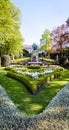 The fountain of Counts Egmont and Hornes in the Petit Sablon public garden in Brussels, Belgium