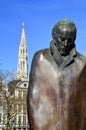 Statue of Hungarian composer and pianist Bela Bartok at Place d`Espagne Spanish Square near Grand Place in Brussels, Belgium