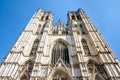 Low angle view of the facade of the Cathedral of St. Michael and St. Gudula in Brussels, Belgium