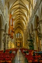 BRUSSELS, BELGIUM, AUGUST 4, 2018: Interior of the cathedral of Saint Michael and Gudula in Brussels, Belgium Royalty Free Stock Photo