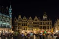 Night view of the beautiful Grand Place, the central square of Brussels, Royalty Free Stock Photo