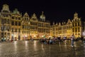 Night view of the beautiful Grand Place, the central square of Brussels, Royalty Free Stock Photo