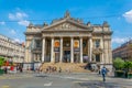 BRUSSELS, BELGIUM, AUGUST 4, 2018: People are passing in front of the Bourse in Brussels, Belgium