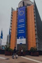 View of The Berlaymont, office building in Brussels, Belgium, people walking past Royalty Free Stock Photo