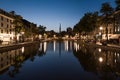 Brussels, Belgium : Citylights reflecting in the fountain at Saint Catherine Square on a late summer night