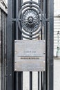 Brussels, Belgium - Copper shields at the entrance fence of the Belgian Federal Parliament