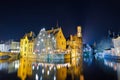 BRUSSELS, BELGIUM - DECEMBER 05 2016 - Bruges canal at night, Belgium