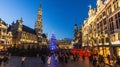BRUSSELS, BELGIUM - DECEMBER 17, 2018: Evening view of the Grand Place (Grote Markt) with a christmas tree and Royalty Free Stock Photo