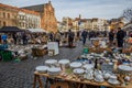 BRUSSELS, BELGIUM - DECEMBER 18, 2018: Marolles Flea Market at the Jeu de Balle square in Brussels, capital of Belgi