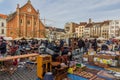 BRUSSELS, BELGIUM - DECEMBER 18, 2018: Marolles Flea Market at the Jeu de Balle square in Brussels, capital of Belgi