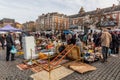 BRUSSELS, BELGIUM - DECEMBER 18, 2018: Marolles Flea Market at the Jeu de Balle square in Brussels, capital of Belgi