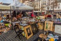 BRUSSELS, BELGIUM - DECEMBER 18, 2018: Marolles Flea Market at the Jeu de Balle square in Brussels, capital of Belgi