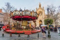 BRUSSELS, BELGIUM - DECEMBER 17, 2018: Old carousel at the St Catherine Christmas Market in Brussels, capital of Belgi Royalty Free Stock Photo