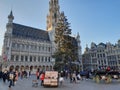 Brussels, Belgium - December 12, 2019: Panorama of The Grand Place in Brussels in a beautiful winter day, Bruxelles Royalty Free Stock Photo