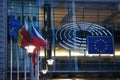 Sign and EU flag symbol on the European Commission building exterior Royalty Free Stock Photo