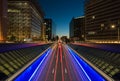 European headquarters and traffic tunnel in Brussels downtown at dusk