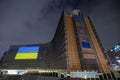 European Commission, with the Ukrainian flag projected on the facade in solidarity with Ukraine Royalty Free Stock Photo