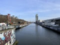 Brussels, Belgium - 1 February 2023: A landscape along the canal that runs through the city of Brussels. This mixed area of