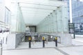 Brussels, Belgium, 10/12/2019: Glass entrance to the subway in the center of a European city