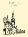 Brussels, Belgium. Grand Place. Hand drawn travel postcard Royalty Free Stock Photo