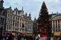 Brussels, Belgium - 10.12.2019 - Grand place square in Brussels, Belgium before the coronavirus pandemic. A Christmas tree in the Royalty Free Stock Photo