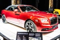 Red Rolls-Royce Dawn, Brussels Motor Show, British handmade 4 seat luxury convertible manufactured by Rolls-Royce Motor Royalty Free Stock Photo