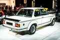 Vintage white iconic BMW 2002 Turbo 1973 Ginion Classics glossy and shiny old classic retro car at Brussels Motor Show Royalty Free Stock Photo