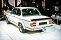 Vintage white iconic BMW 2002 Turbo 1973 Ginion Classics glossy and shiny old classic retro car at Brussels Motor Show Royalty Free Stock Photo