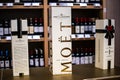 Bottles of Moet Chandon Brand french champagne on display for sale